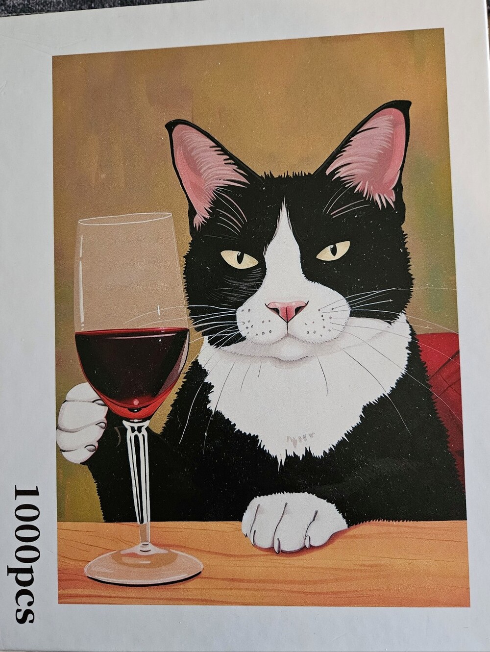 Black and White Tux Cat W/Wine Art Puzzle - 1000pcs